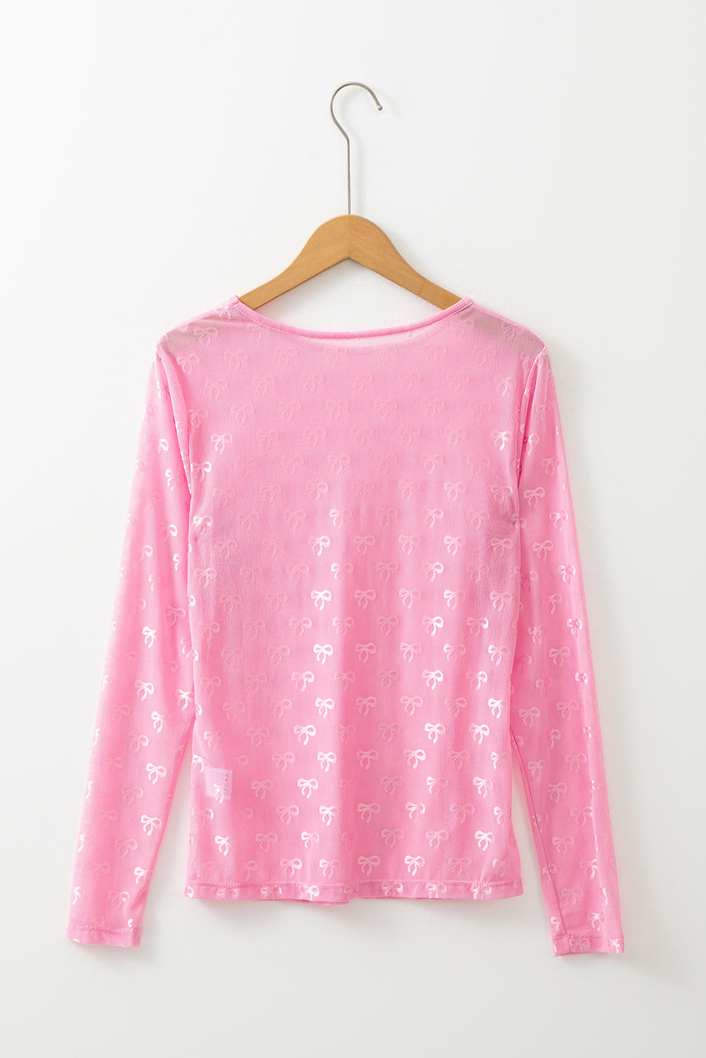 Black Bow Pattern Long Sleeve Slim Fit Mesh Top