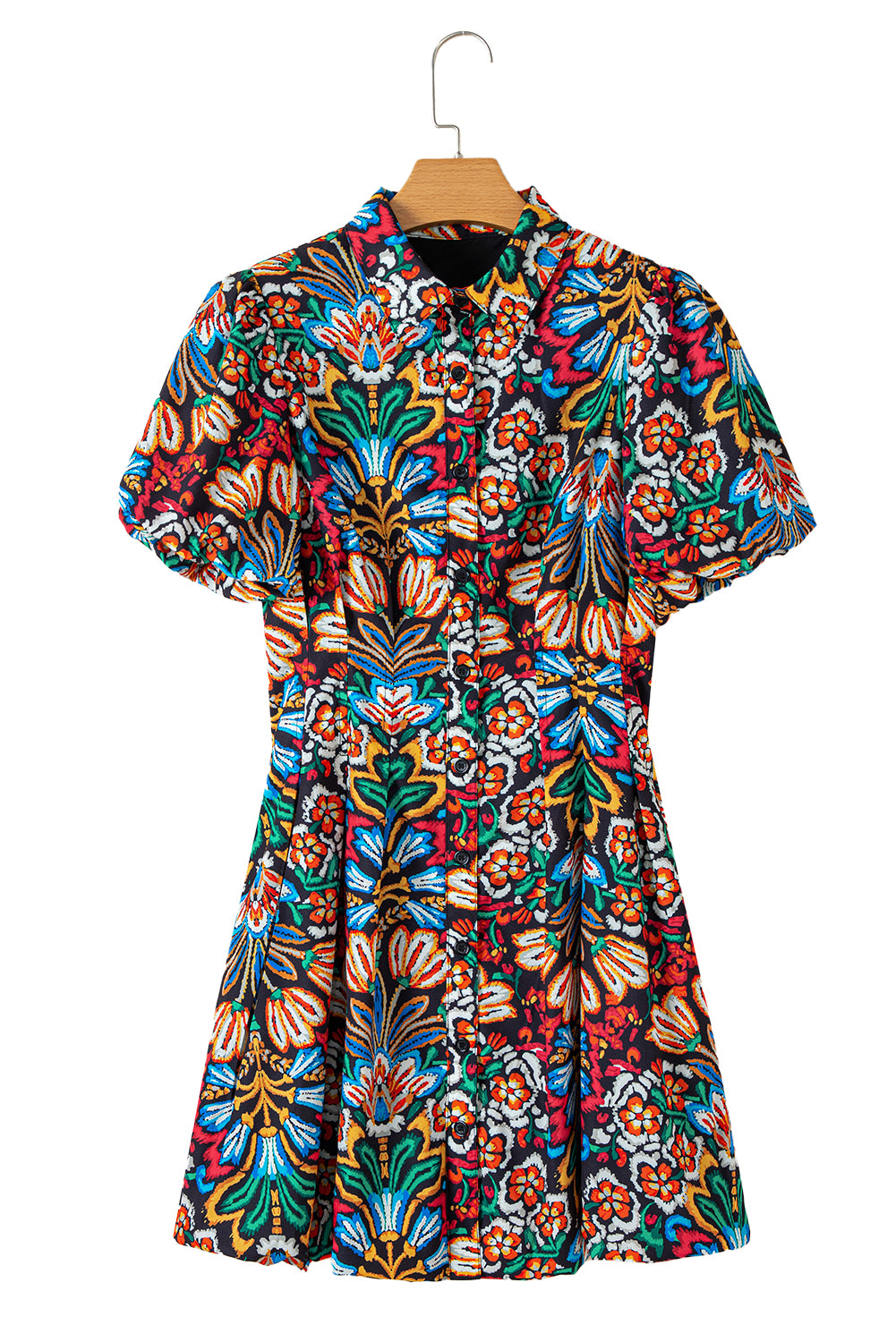 Multicolour Bohemian Floral Bubble Sleeve Dress