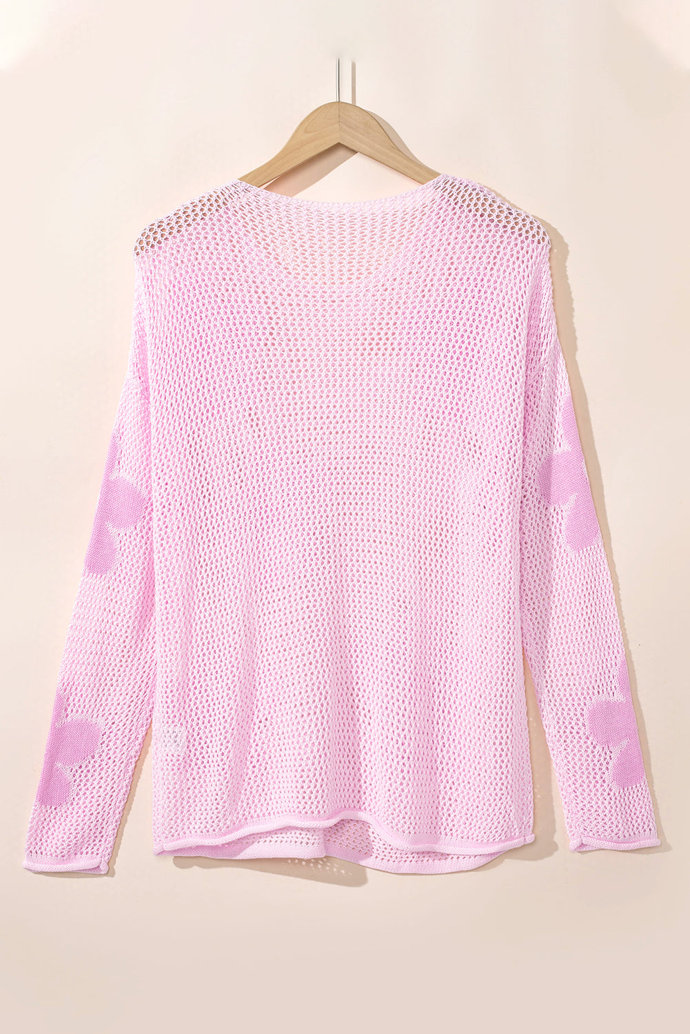 Light Pink Flower Drop Shoulder Hollow Knit Top