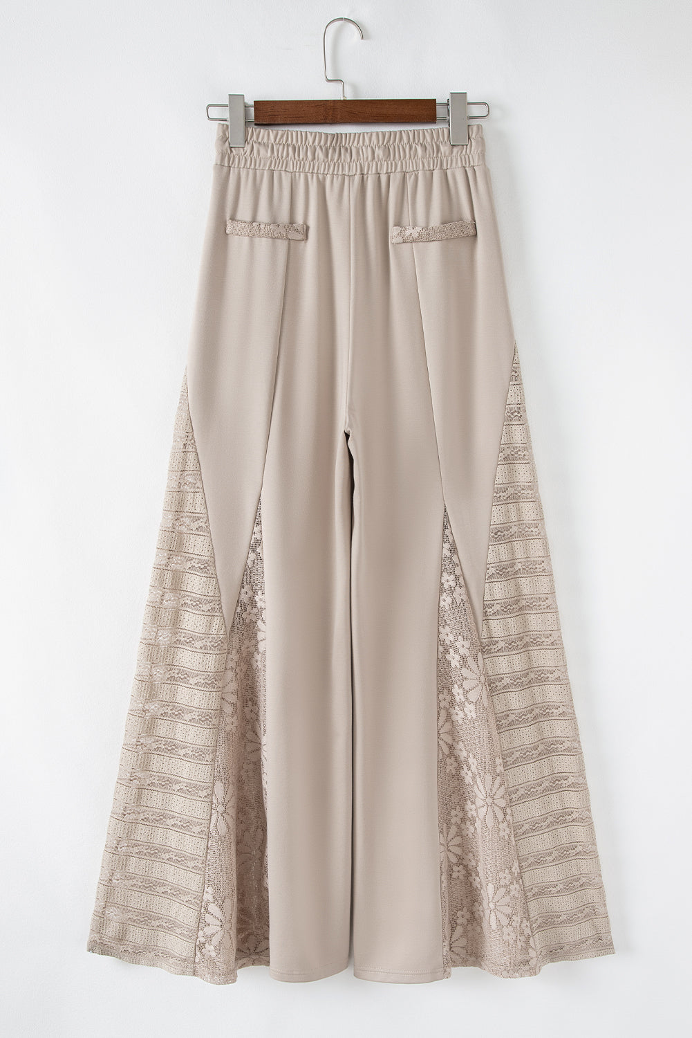 Smoke Gray Lace Patchwork Wide Leg High Waist Pants