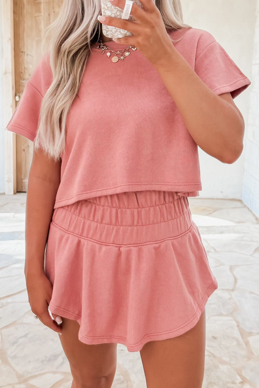 Blossom Cropped Tee and Ruffle High Waist Skort Set