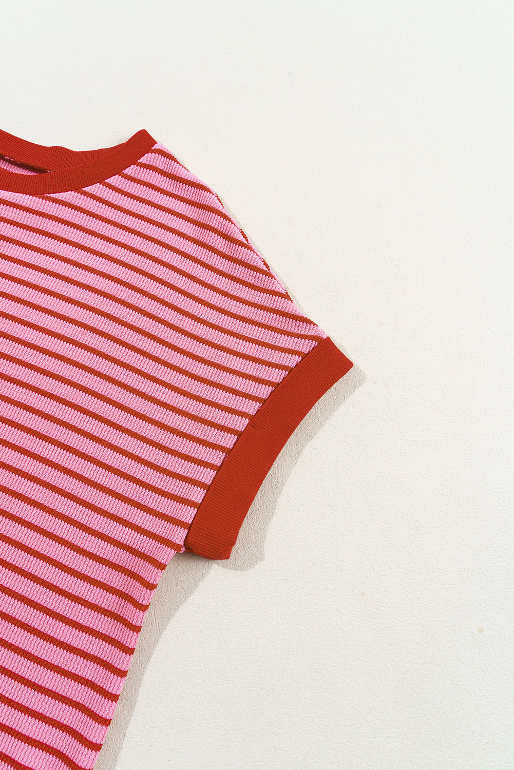 Pink Stripe Knitted Round Neck T Shirt