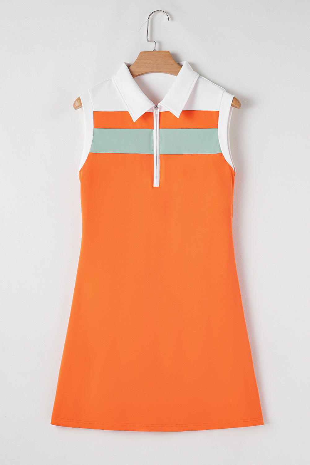 Russet Orange Colorblock Quarter Zip Collared Athletic Mini Dress