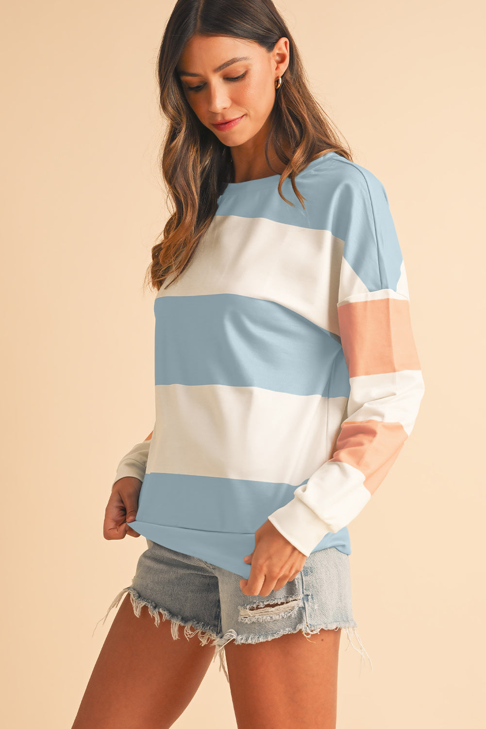 Light Pink Colorblock Drop Sleeve Top