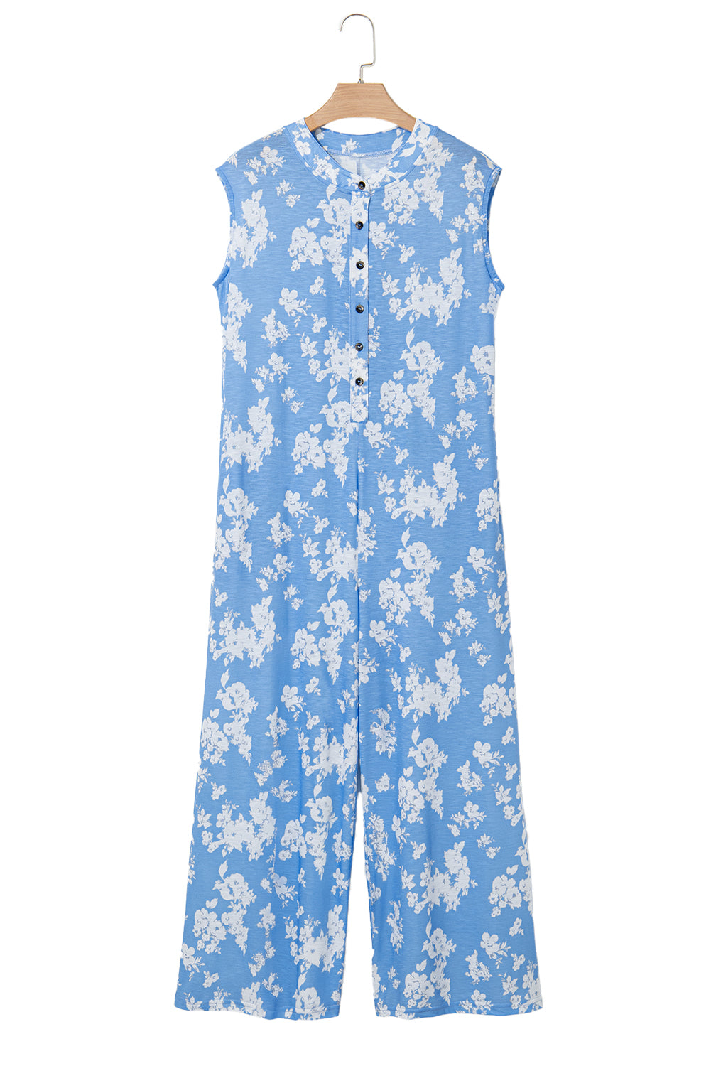 Myosotis Floral Print Sleeveless Wide Leg Jumpsuit