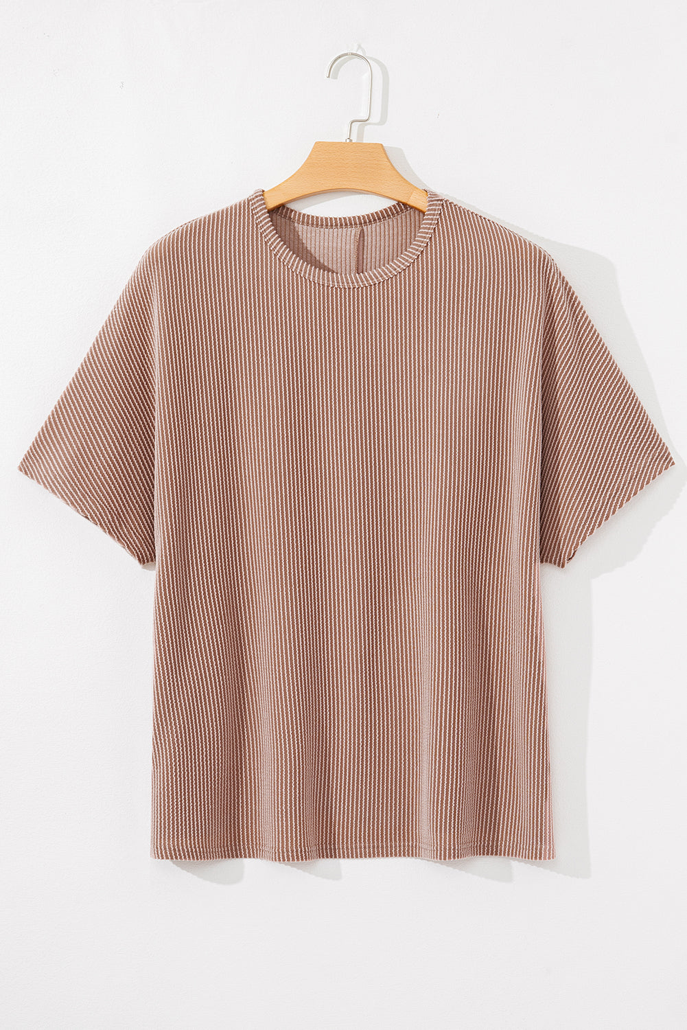 Smoke Gray Ribbed Striped Crew Neck Plus Size T Shirt