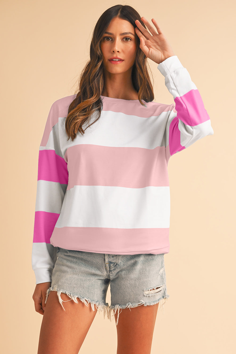 Light Pink Colorblock Drop Sleeve Top