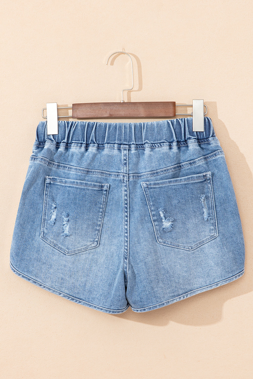 Myosotis Drawstring High Waist Distressed Denim Shorts