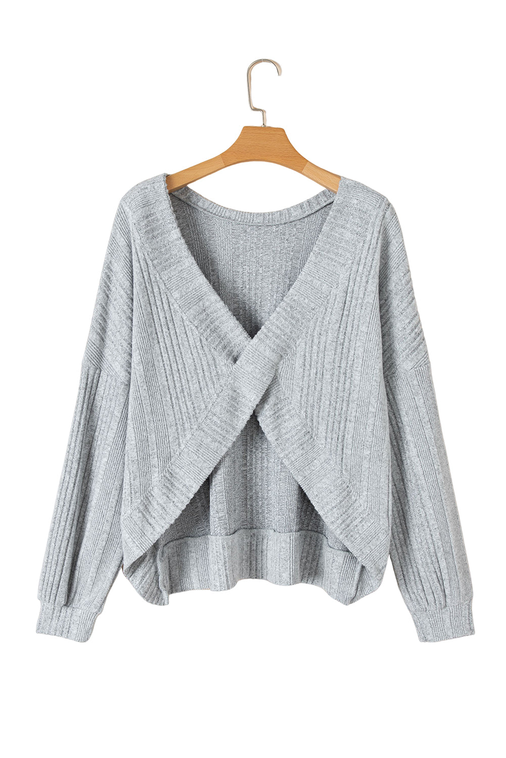 Light Grey Ribbed Backless Drop Sleeve Top