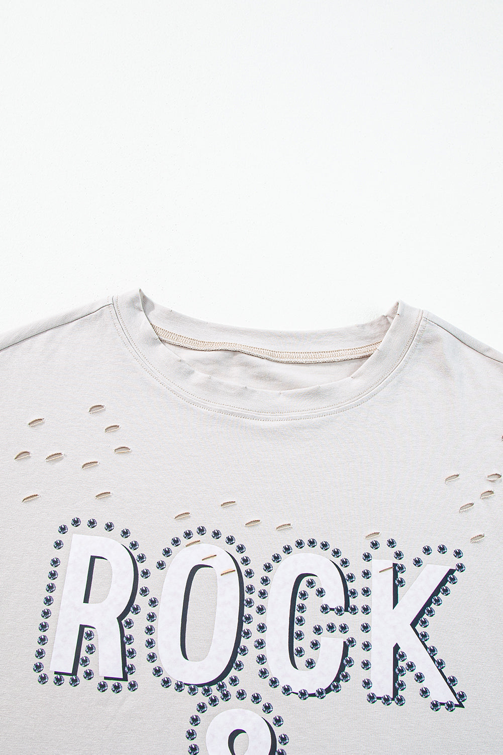 Gray Rock & Roll Graphic Ripped Oversized Tee