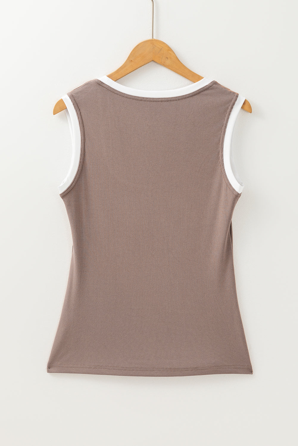 Carbon Grey Ribbed Knit Contrast Edge U Neck Slim Fit Tank Top