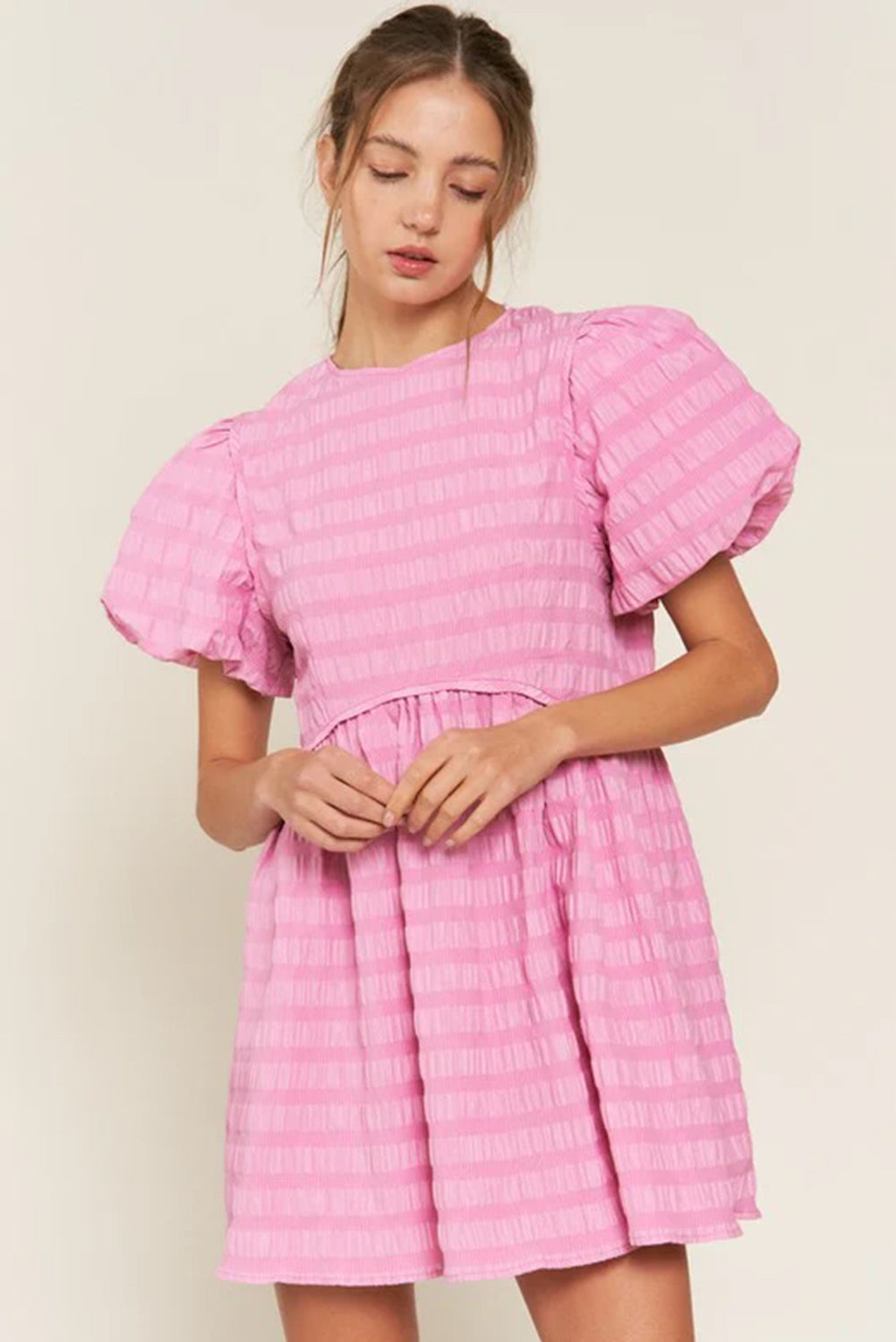 Bonbon Bubble Sleeve Textured Mini Dress