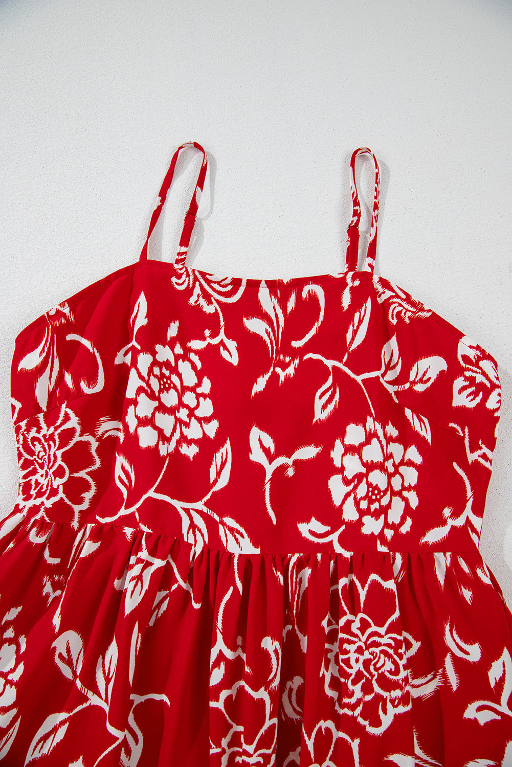 Red Floral Print Spaghetti Strap Empire Waist Maxi Dress