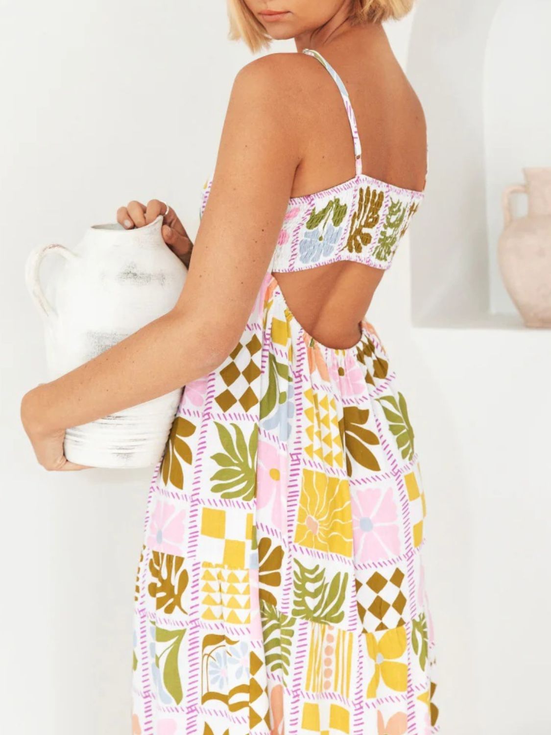 Cutout Printed Square Neck Maxi Cami Dress