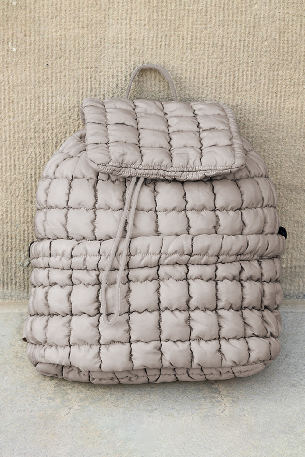 Black Solid Flapped Quilted Puffer Backpack