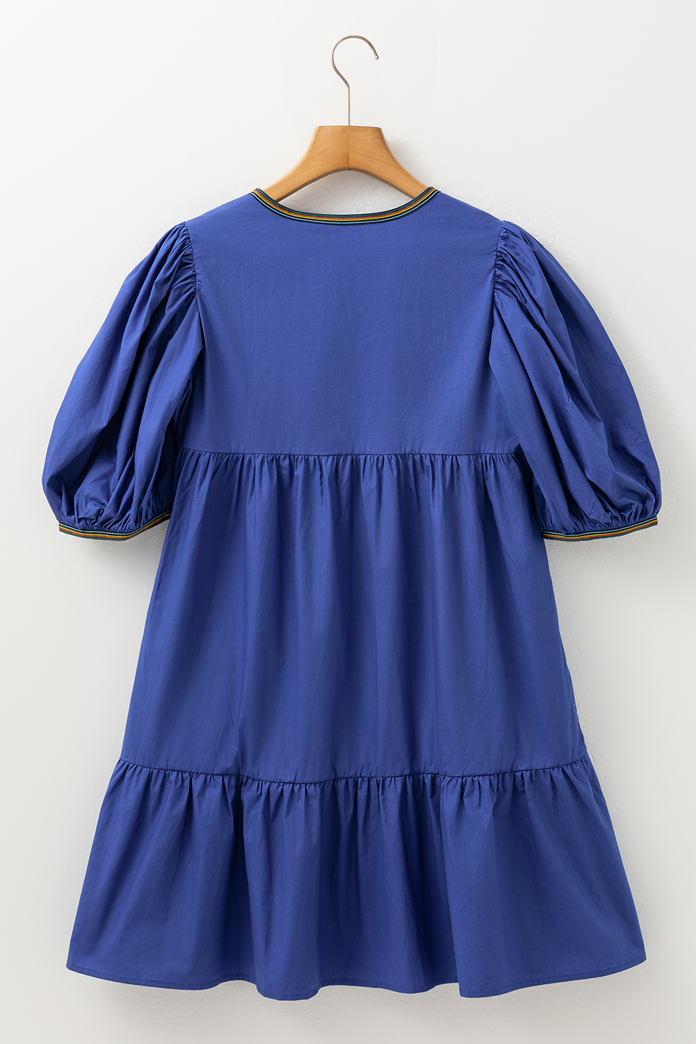 Bluing V-Neck Short Sleeve Pleated Mini Dress