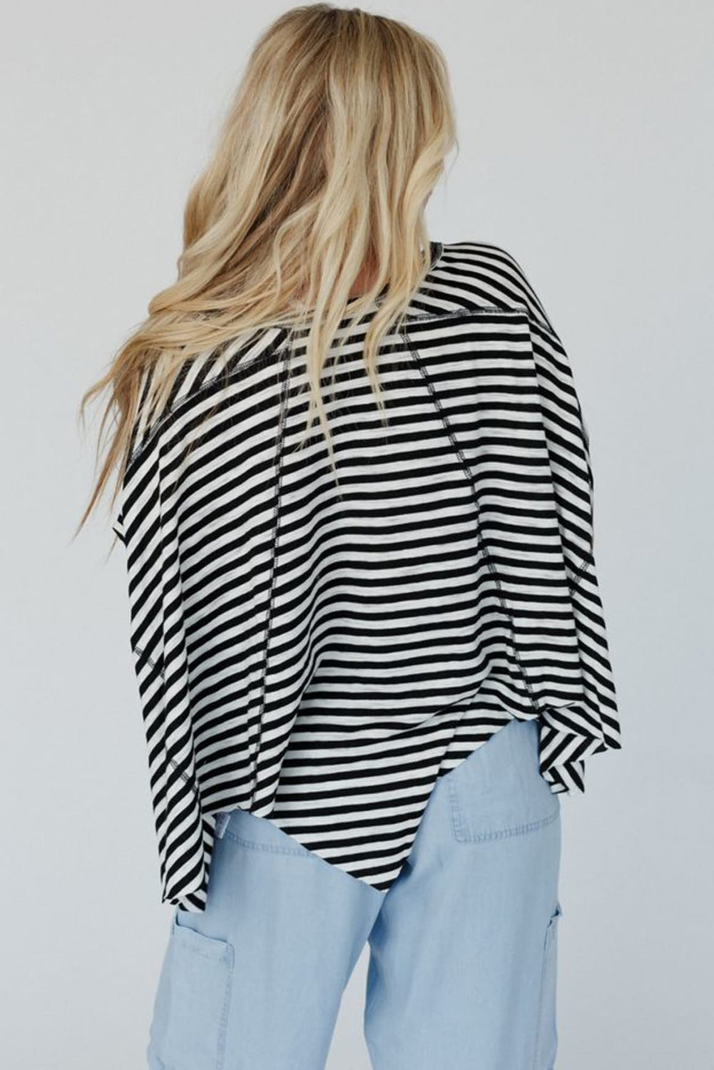 Khaki Striped Batwing Sleeve Oversized Top