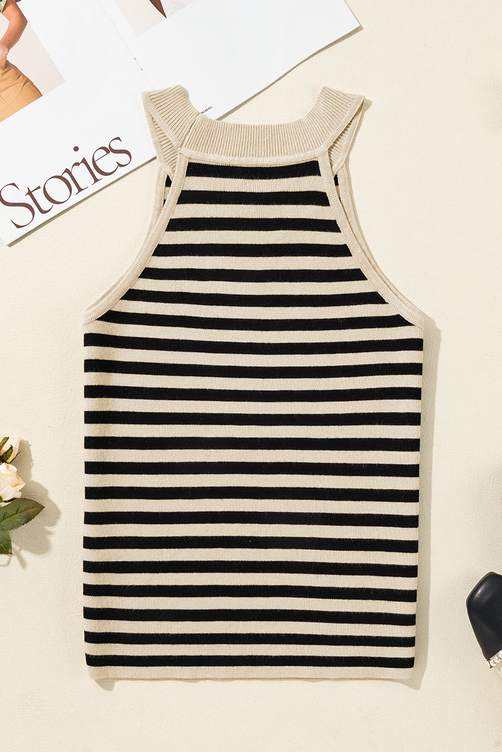 Black Stripe Crew Neck Slim Fit Sweater Vest