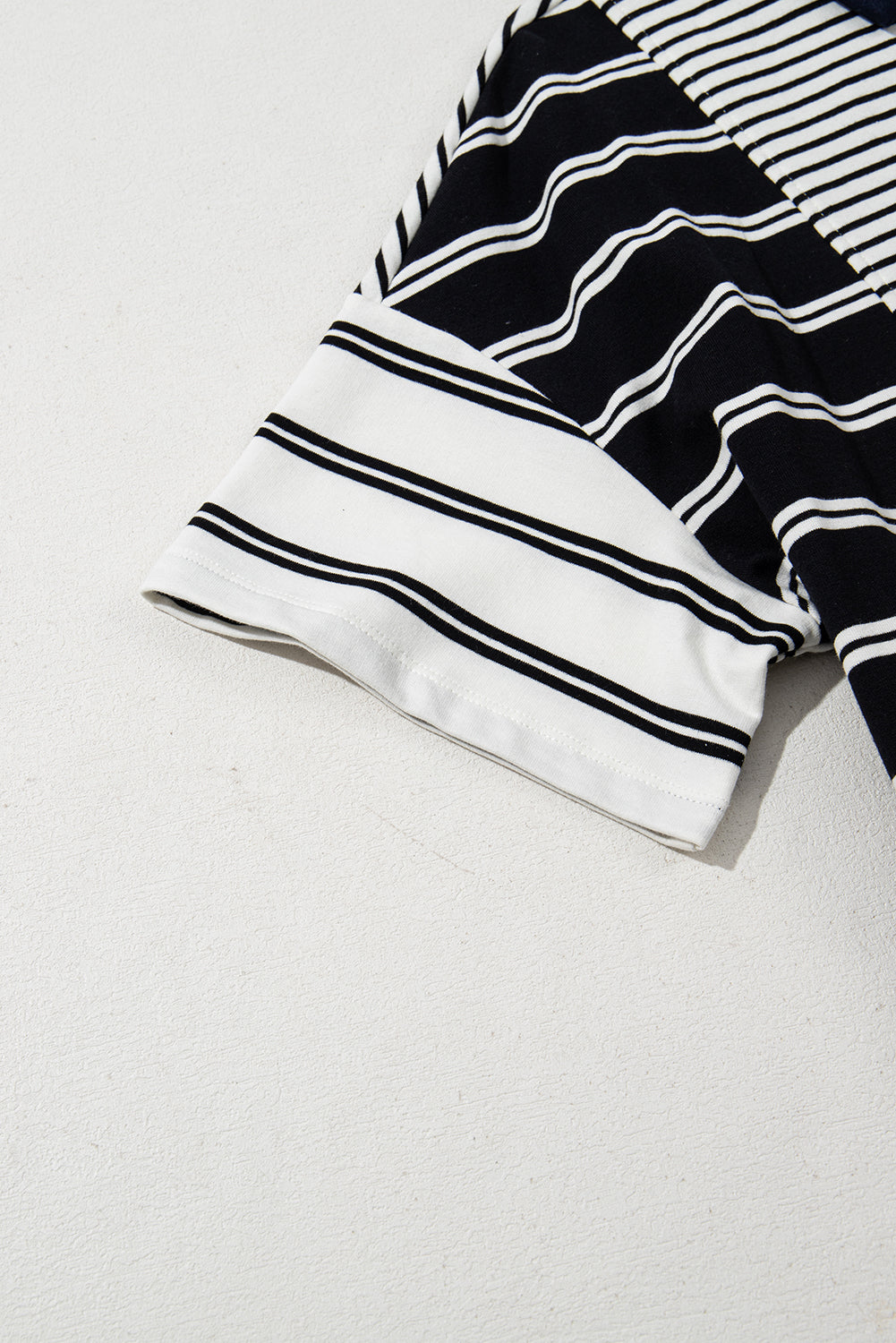 Black Stripe Half Placket Polo T Shirt Dress