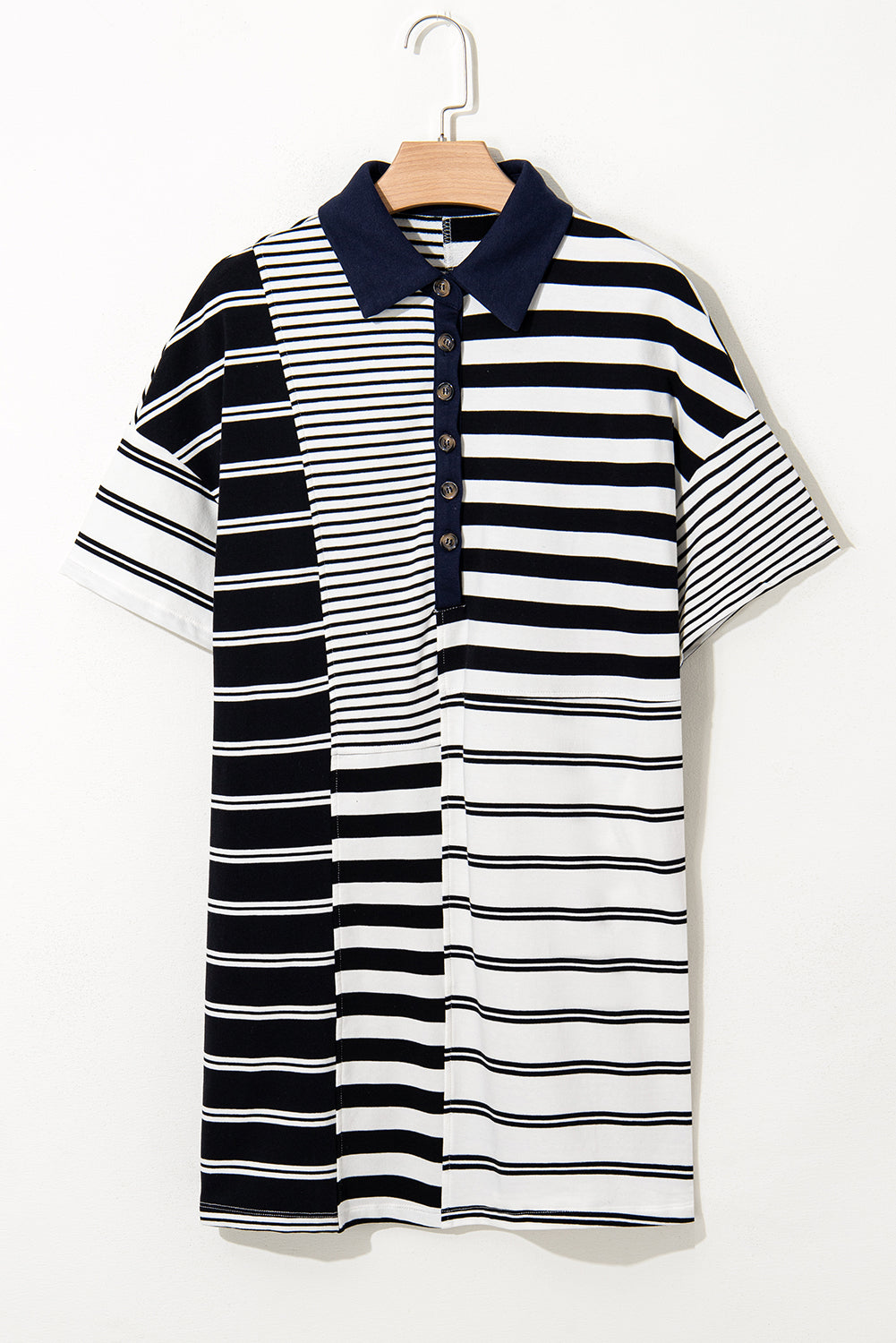 Black Stripe Half Placket Polo T Shirt Dress