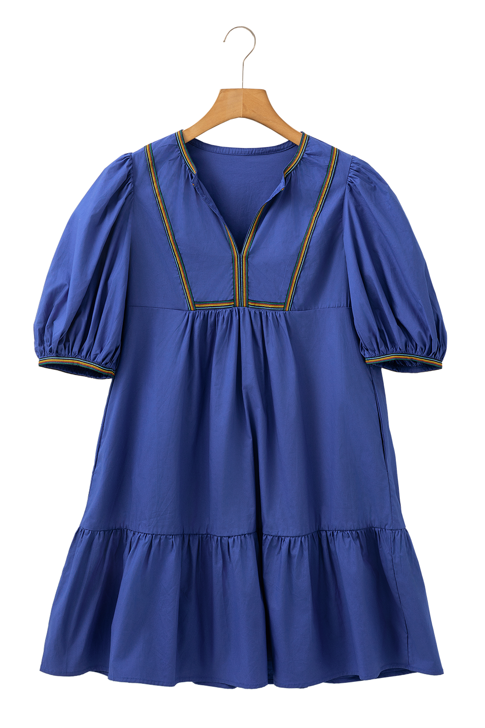 Bluing V-Neck Short Sleeve Pleated Mini Dress