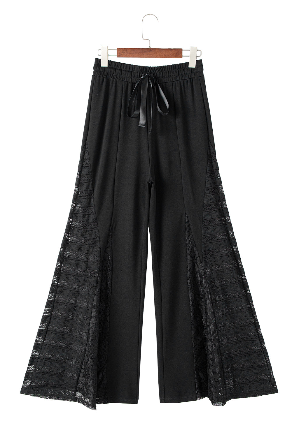 Smoke Gray Lace Patchwork Wide Leg High Waist Pants