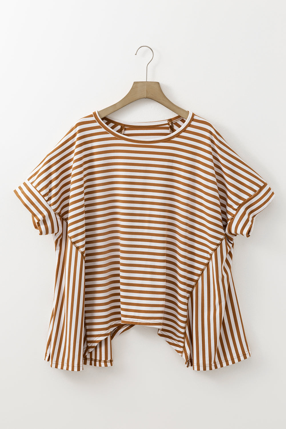 Khaki Striped Batwing Sleeve Oversized Top