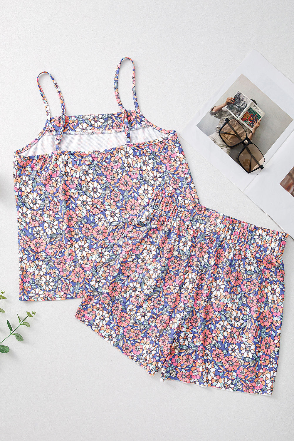 Sky Blue Floral Print Camisole and Shorts Set