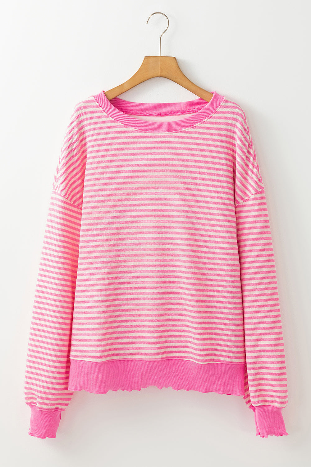 Pink Stripe Drop Shoulder Long Sleeve Top