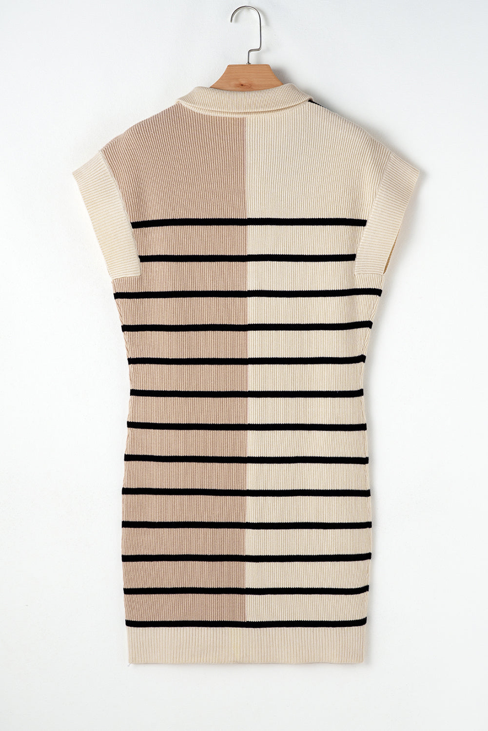 Khaki Stripe Color Block Short Sleeve Quarter Zip Mini Dress