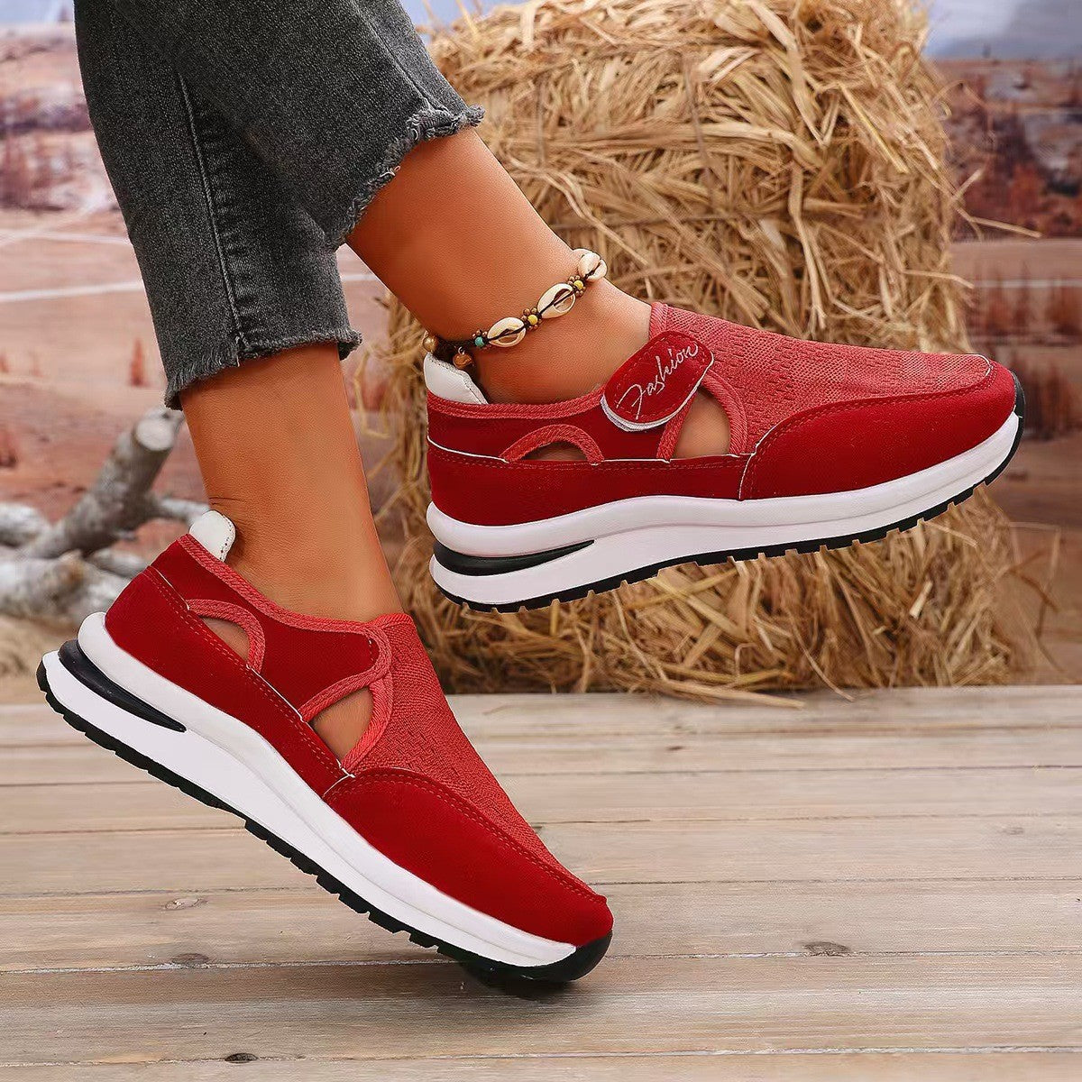 Mesh Round Toe Platform Sneakers