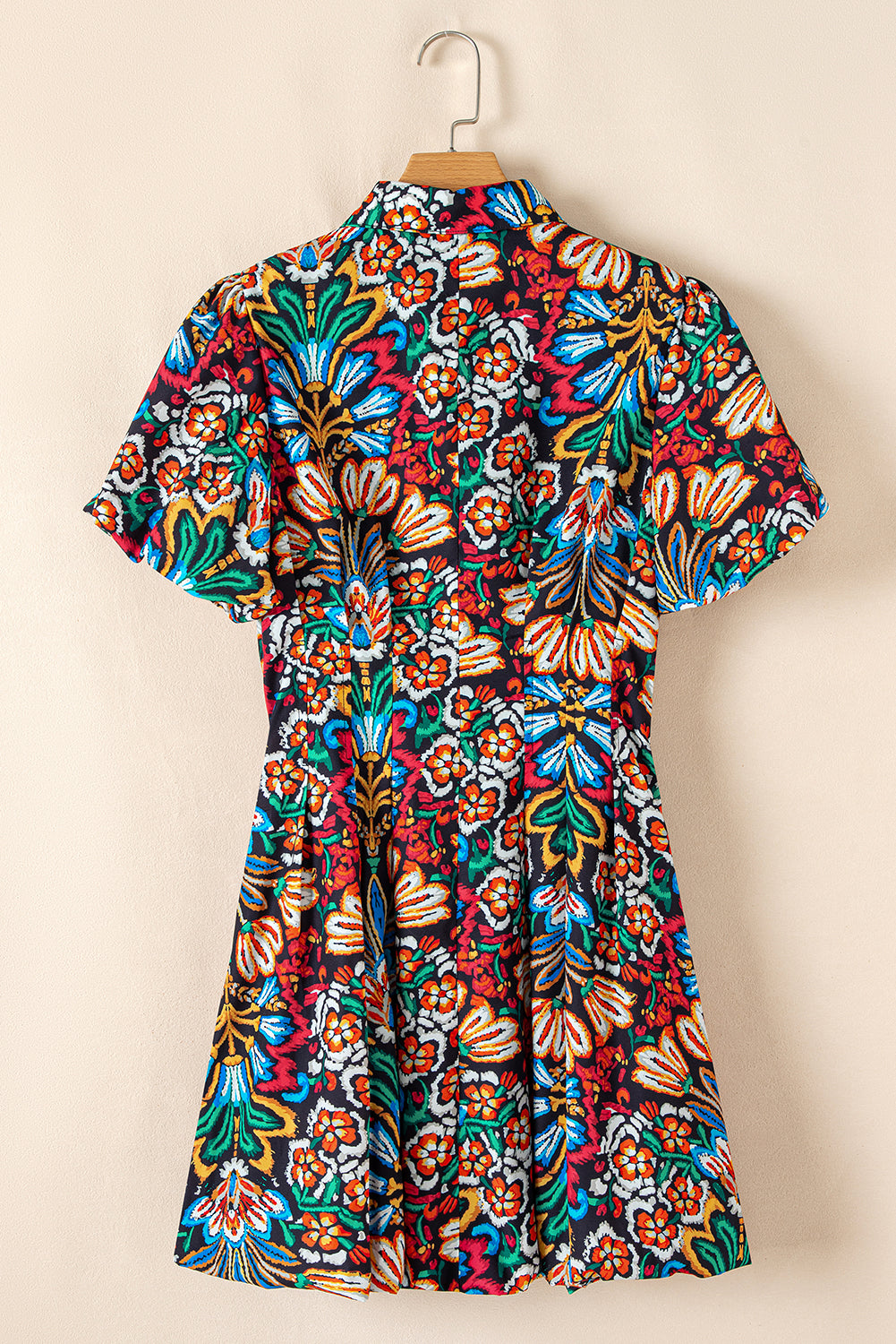 Multicolour Bohemian Floral Bubble Sleeve Dress