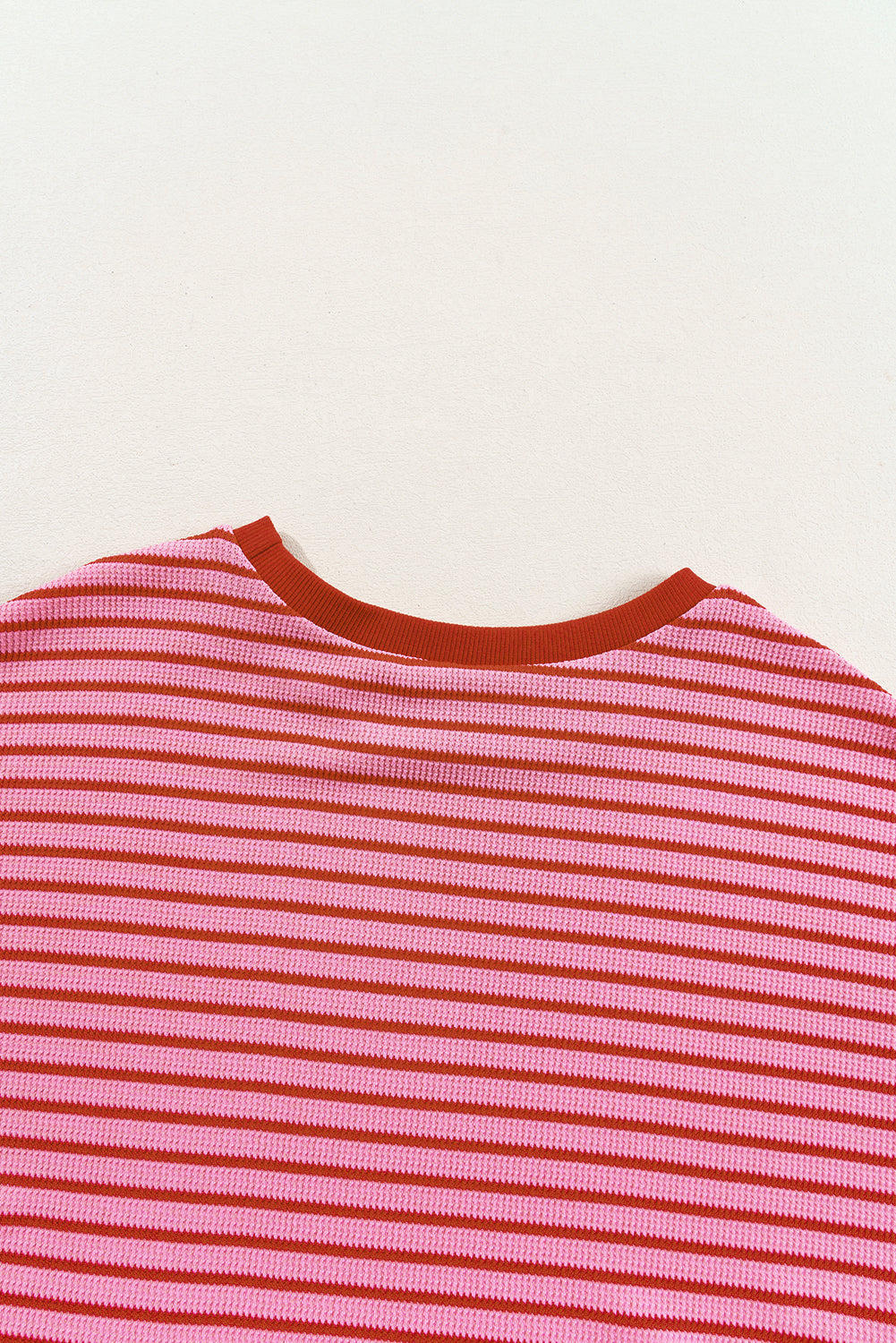 Pink Stripe Knitted Round Neck T Shirt