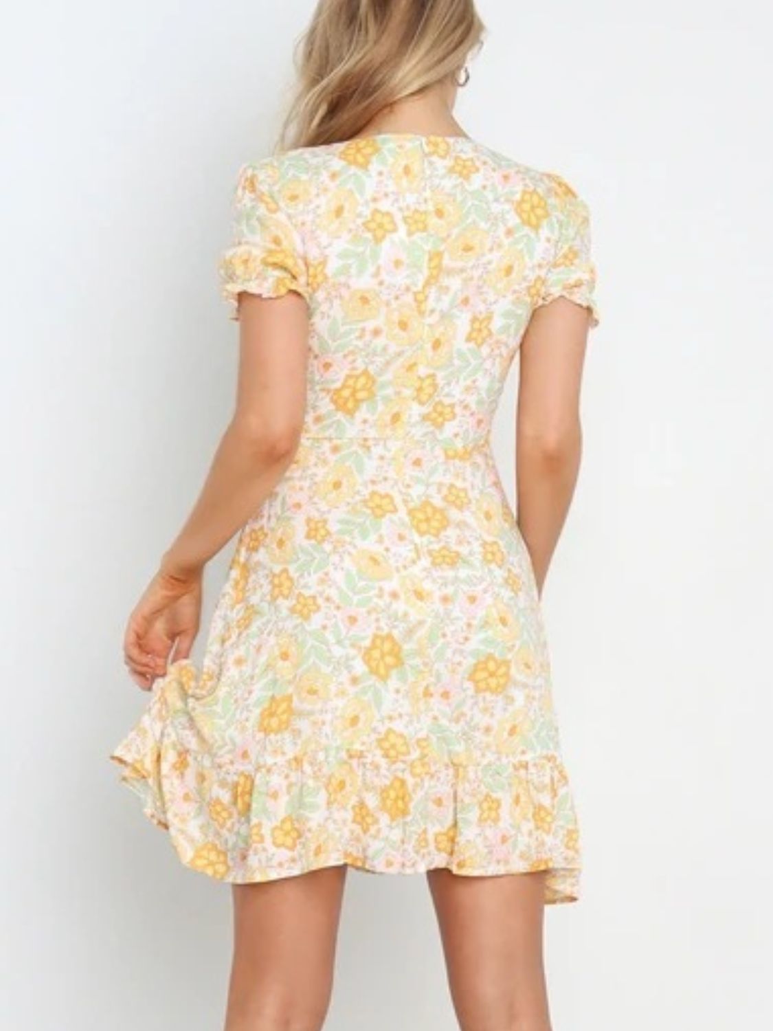 Ruffled Hem Printed Short Sleeve Mini Dress